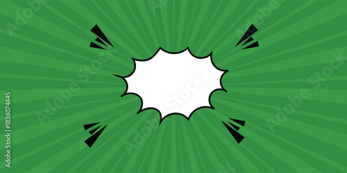 Bright green rays background. Comics, pop art style. Vector illustration