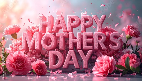 カーネーションとHappyMother`sDayの文字　AI生成素材