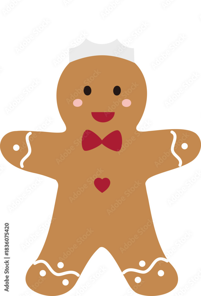 Obraz premium Gingerbread Man with Chef Hat Character flat vector Illustration. Christmas Gingerbread Cookie Boy Clipart. Holiday Baking. Transparent background. SVG.