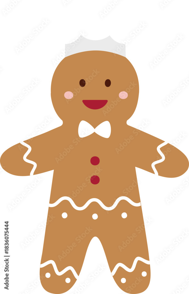 Obraz premium Gingerbread Man with Chef Hat Character flat vector Illustration. Christmas Gingerbread Cookie Boy Clipart. Holiday Baking. Transparent background. SVG.