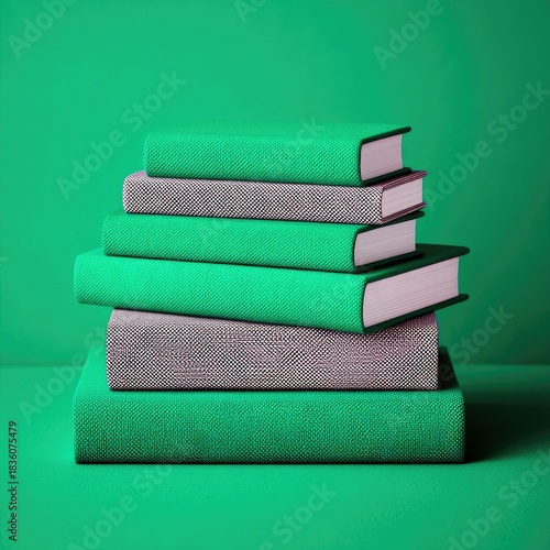 Books Stacked on Green Background