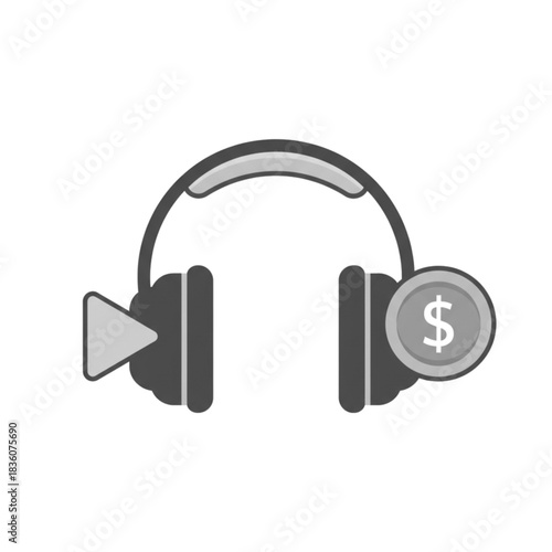 Headphones with Play Button and Dollar Sign Icon