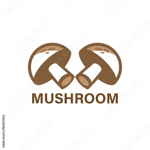 Clean vector logo design featuring stylized brown mushrooms, representing a natural food ingredient concept, ideal for organic food branding and healthy culinary product packaging