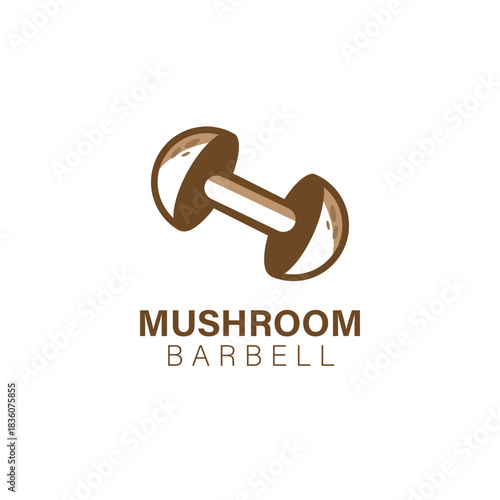 Creative mushroom barbell logo design embodying the perfect blend of fitness and organic wellness, ideal for a health-focused brand identity