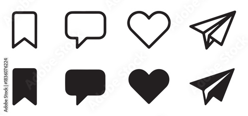 Social media buttons vector collection, like share comment save communication concept