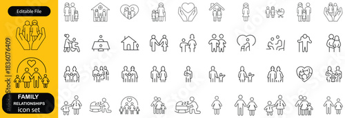 Family Relationships Icon Set. Premium Icons for Parenting, Sibling Bonds, Family Ties, and Emotional Connections.