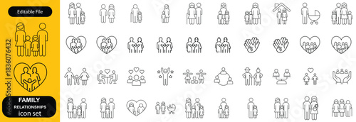 Family Relationships Icon Set. Premium Icons for Parenting, Sibling Bonds, Family Ties, and Emotional Connections.