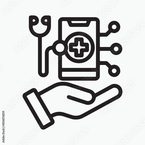 Telemedicine and Digital Healthcare Service Icon: Mobile Doctor, Online Consultation, and Medical Technology.
