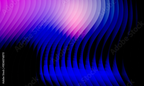 Neon ripple glass gradient in magenta, violet, ember orange on deep midnight. Sharp ribbed distortion, cinematic glow; futuristic texture background, vector illustration