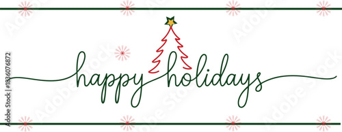 Minimal modern one-line calligraphic illustration featuring a Christmas tree, suitable for holiday and New Year cards, social media posts, printable designs, email banners, signatures and isolated 