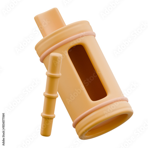 Vibrant 3D rendered illustration of a traditional woven rice cake container, symbolizing festive occasions and cultural heritage, presented in a clean, modern digital art style