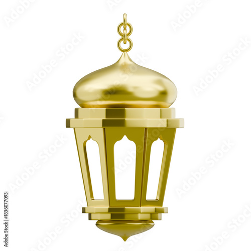 Golden Lantern with Intricate Geometric Design, Symbolizing Celebration and Tradition