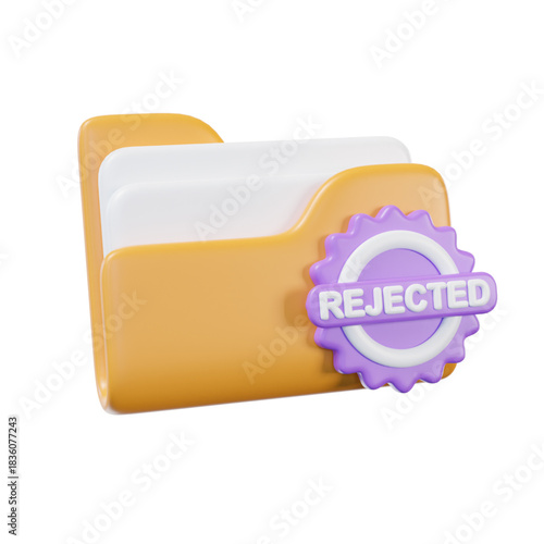 3D folder with a rejected stamp, symbolizing denied access or disapproval