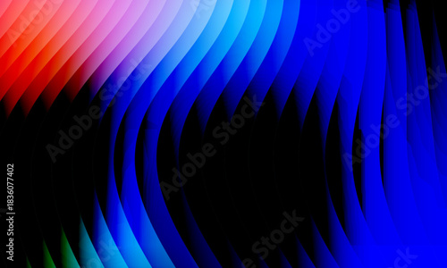 Neon ripple glass gradient in magenta, violet, ember orange on deep midnight. Sharp ribbed distortion, cinematic glow; futuristic texture background, vector illustration