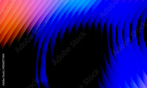 Neon ripple glass gradient in magenta, violet, ember orange on deep midnight. Sharp ribbed distortion, cinematic glow; futuristic texture background, vector illustration