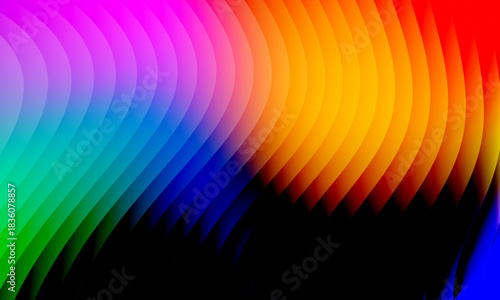 Neon ripple glass gradient in magenta, violet, ember orange on deep midnight. Sharp ribbed distortion, cinematic glow; futuristic texture background, vector illustration
