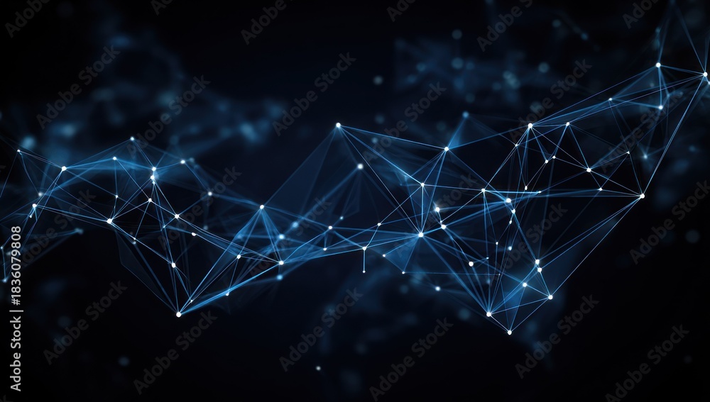 Obraz premium Abstract network of interconnected dots and lines against a dark, blurred background
