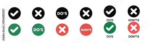 Collection of check and cross mark icons with 'do's' and 'don'ts' text in circles