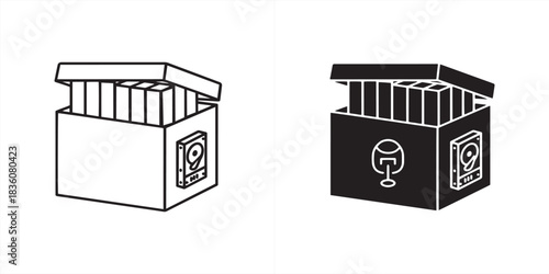 Hard drive box vector icon isolated on for graphic design