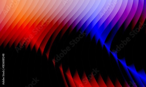 Neon ripple glass gradient in magenta, violet, ember orange on deep midnight. Sharp ribbed distortion, cinematic glow; futuristic texture background, vector illustration