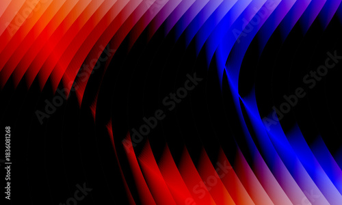 Neon ripple glass gradient in magenta, violet, ember orange on deep midnight. Sharp ribbed distortion, cinematic glow; futuristic texture background, vector illustration