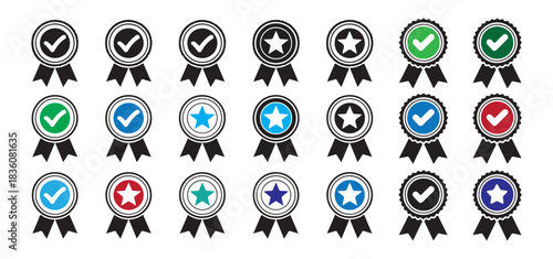 Set of quality guarantee check marks and star awards for design. vector illustration for web