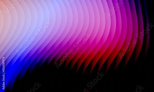 Neon ripple glass gradient in magenta, violet, ember orange on deep midnight. Sharp ribbed distortion, cinematic glow; futuristic texture background, vector illustration