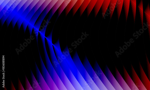 Neon ripple glass gradient in magenta, violet, ember orange on deep midnight. Sharp ribbed distortion, cinematic glow; futuristic texture background, vector illustration