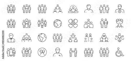 Set of 30 people line icons, such as users, teamwork, human resources, community and group
