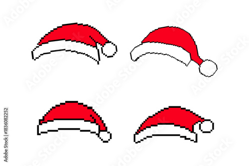 pixel hat, Santa red pixel hat, Christmas, game icon, vector