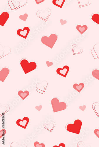 Cute seamless heart pattern in soft pink and red tones. Perfect for Valentine’s Day designs, romantic backgrounds, gift wrapping, stationery, and digital prints.