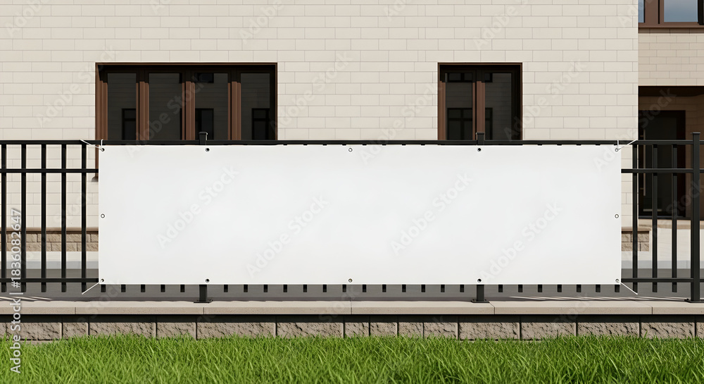 Obraz premium Blank Banner on Fence Mockup for Advertising or Promotion.