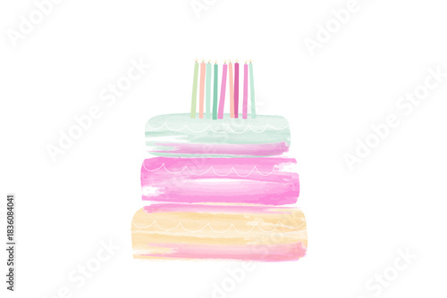 Happy Birthday cake watercolor vector-illustration. Birthday background concept 
