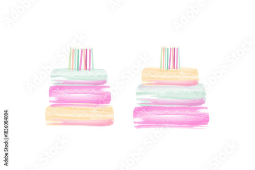Happy Birthday cake watercolor vector-illustration. Birthday background concept
