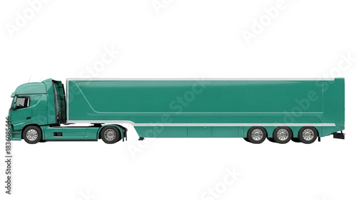 Fotografie Green semi-trailer truck PNG isolated on transparent background, commercial vehi