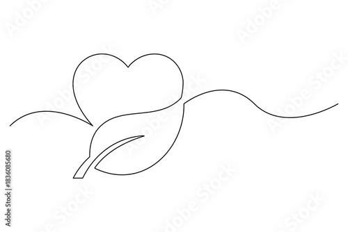 Continuous Line Art of Heart and Leaf Symbolizing Nature Love for elegant modern romantic abstract illustration
