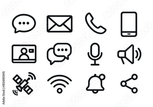 Communication icons set with phone, chat, and email symbols