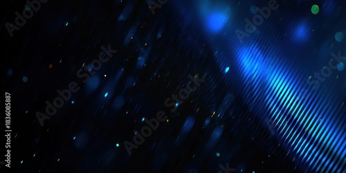 Abstract digital art with streaks of light, specks, and a textured, diagonal blue area