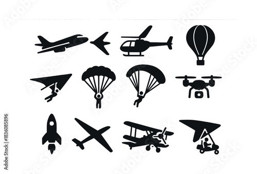 Silhouettes of various aircraft and aerial vehicles