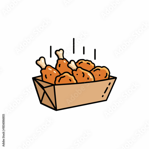 Vector illustration of fried chicken thigh with cardboard container