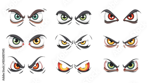 Dynamic Vector Illustration Set of Cartoon Eyes Capturing Intense Emotions and Powerful Expressions