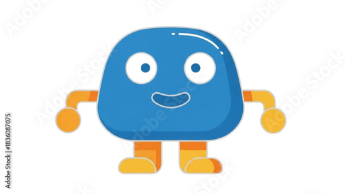 Whimsical blue creature illustration with a friendly smile, perfect for playful designs and engaging digital content