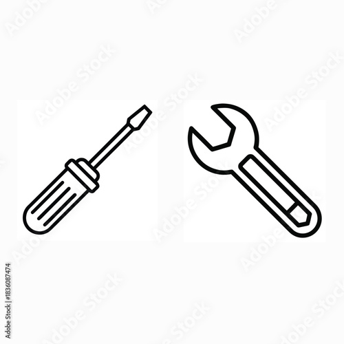 Screwdriver and wrench icons isolated on white background