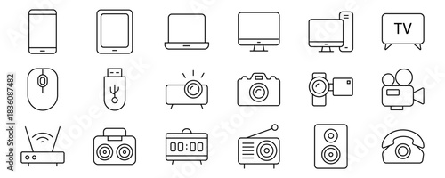 Devices icon set. Containing Gadget, technology, mobile, computer, tablet and more. Vector illustration