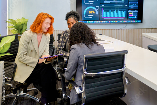 Small group of business team workshop in meeting room for working with example class.