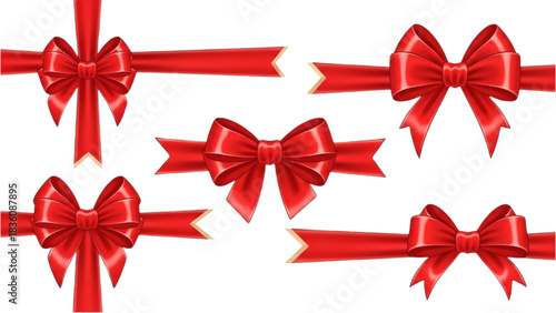 Festive Red Ribbon Bows Vector Illustrations for Celebrations and Gift Wrapping