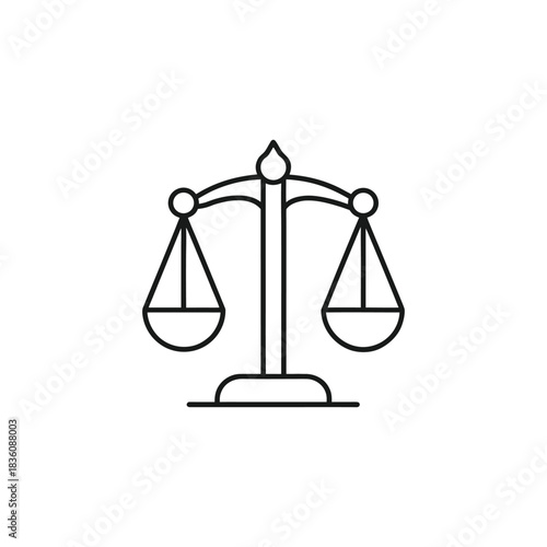 Simple line drawing of a justice scale isolated on white background
