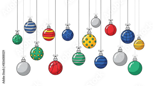 Festive holiday ornaments hanging on white background - Christmas decorations
