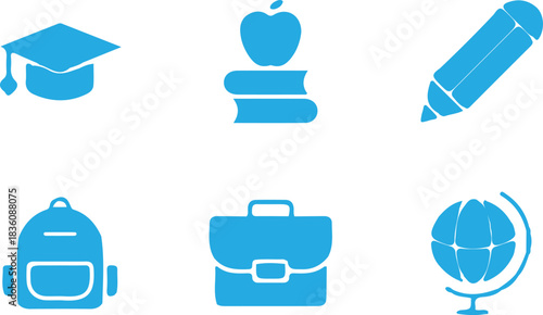 education bule icons set vector illustration