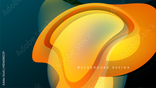 Abstract fluid shapes, vibrant orange, yellow hues. Dark background creates striking visual contrast, modern design element.